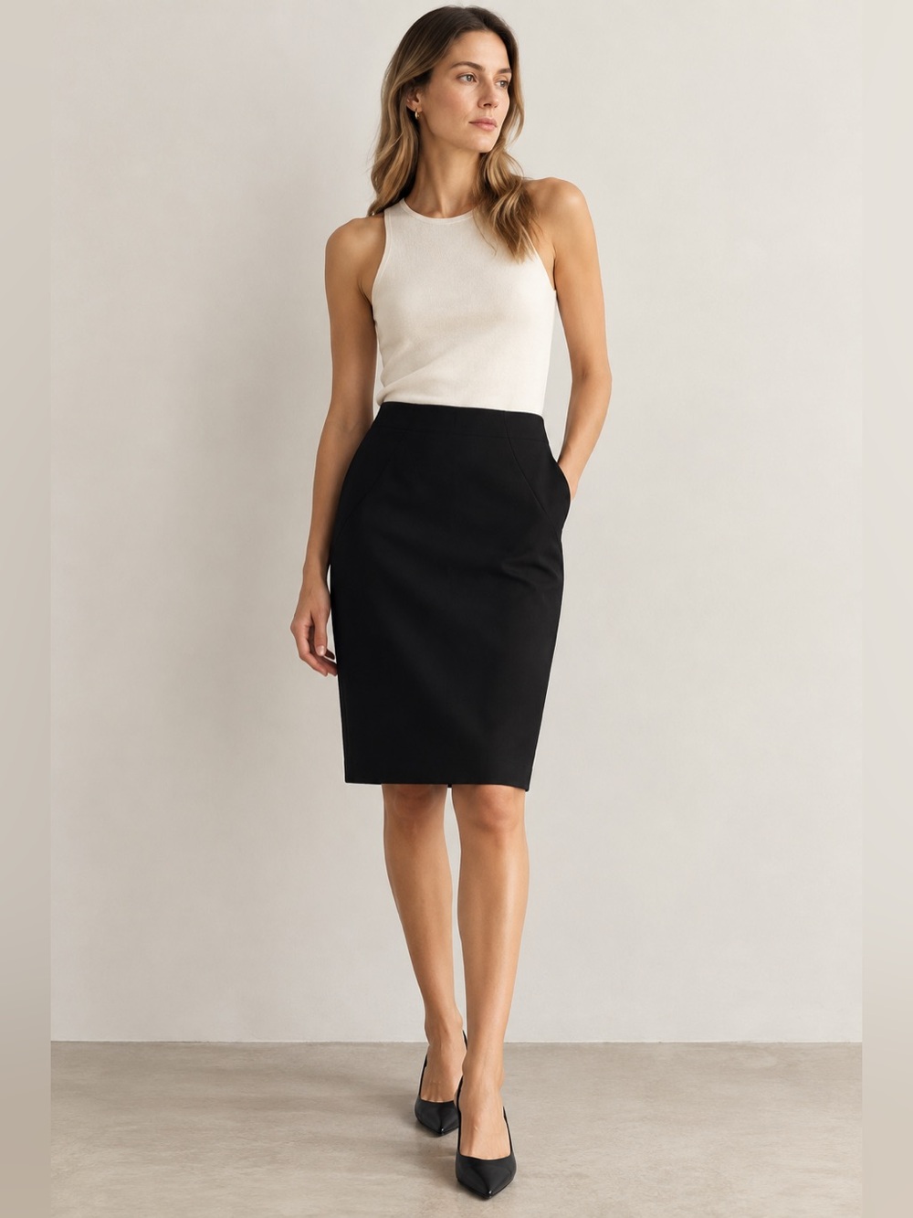 Theory Wool Black Pencil Skirt - Sleek Tailored Silhouette